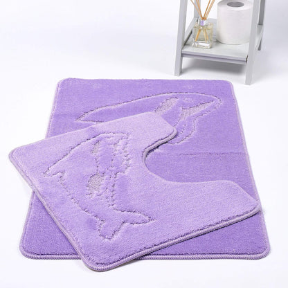 Dolphin Bath Mat Set 2 Piece Non Slip Water Absorbent Pedestal and Bath Mat Set Toilet Bathroom Rug