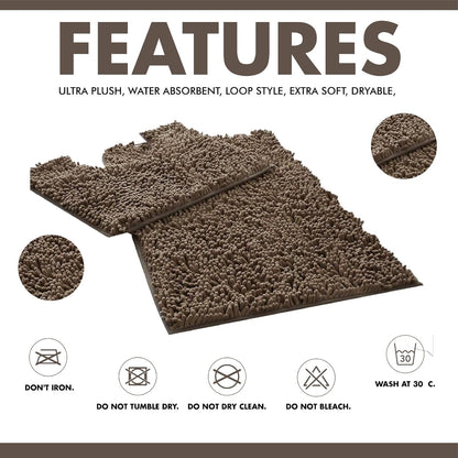 2 Piece Loop Bath Mats for Bathroom - Non Slip Chenille Bath Mat Set Rugs, Extra Soft with Water Absorbent Pedestal Bathmat Shower Toilet Mat