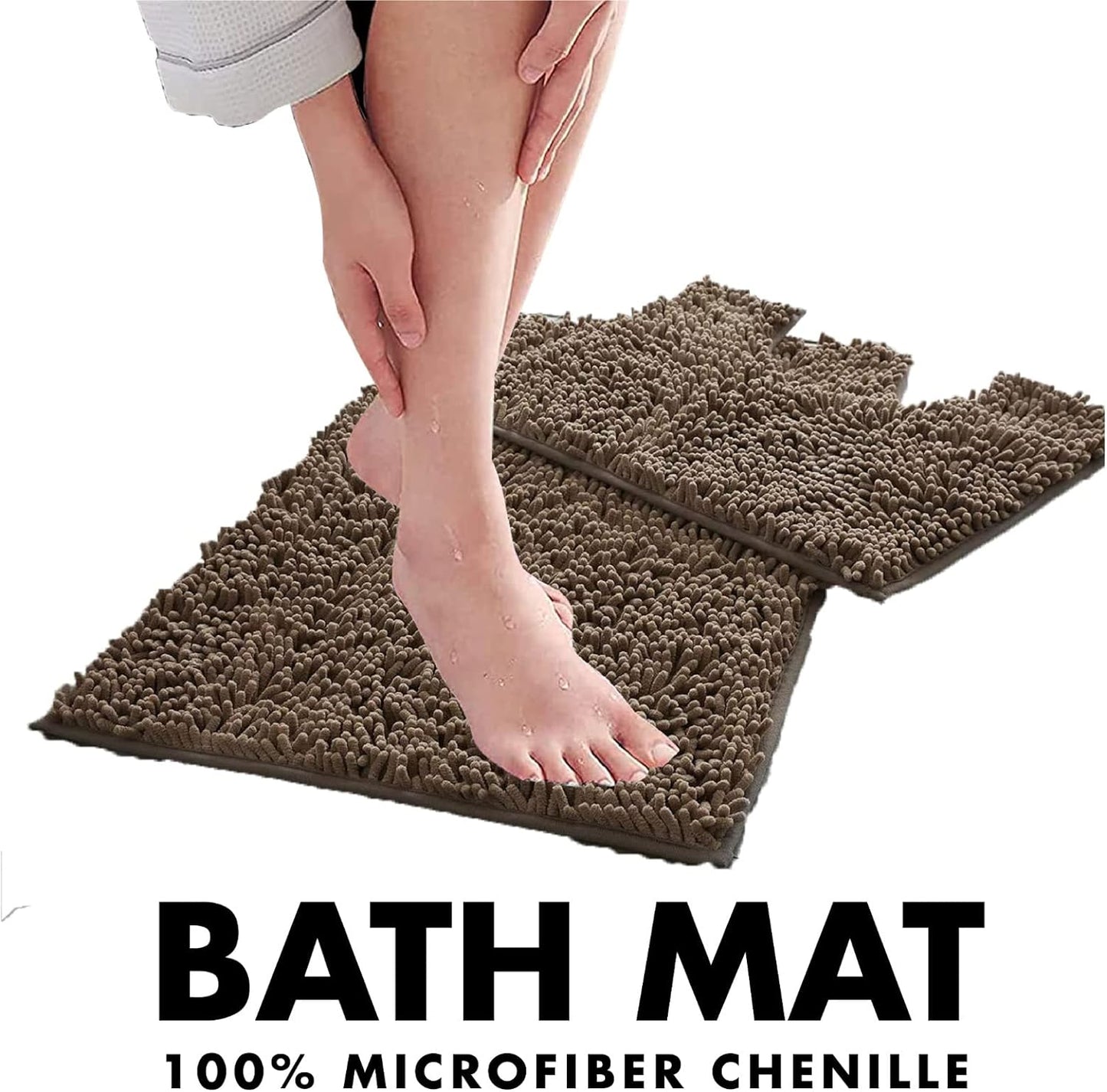 2 Piece Loop Bath Mats for Bathroom - Non Slip Chenille Bath Mat Set Rugs, Extra Soft with Water Absorbent Pedestal Bathmat Shower Toilet Mat