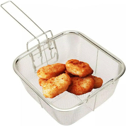 Stainless Steel Deep Fat Fryer Basket Strainer Tool with Handle Wire Mesh Chip Pan Oil Drainer