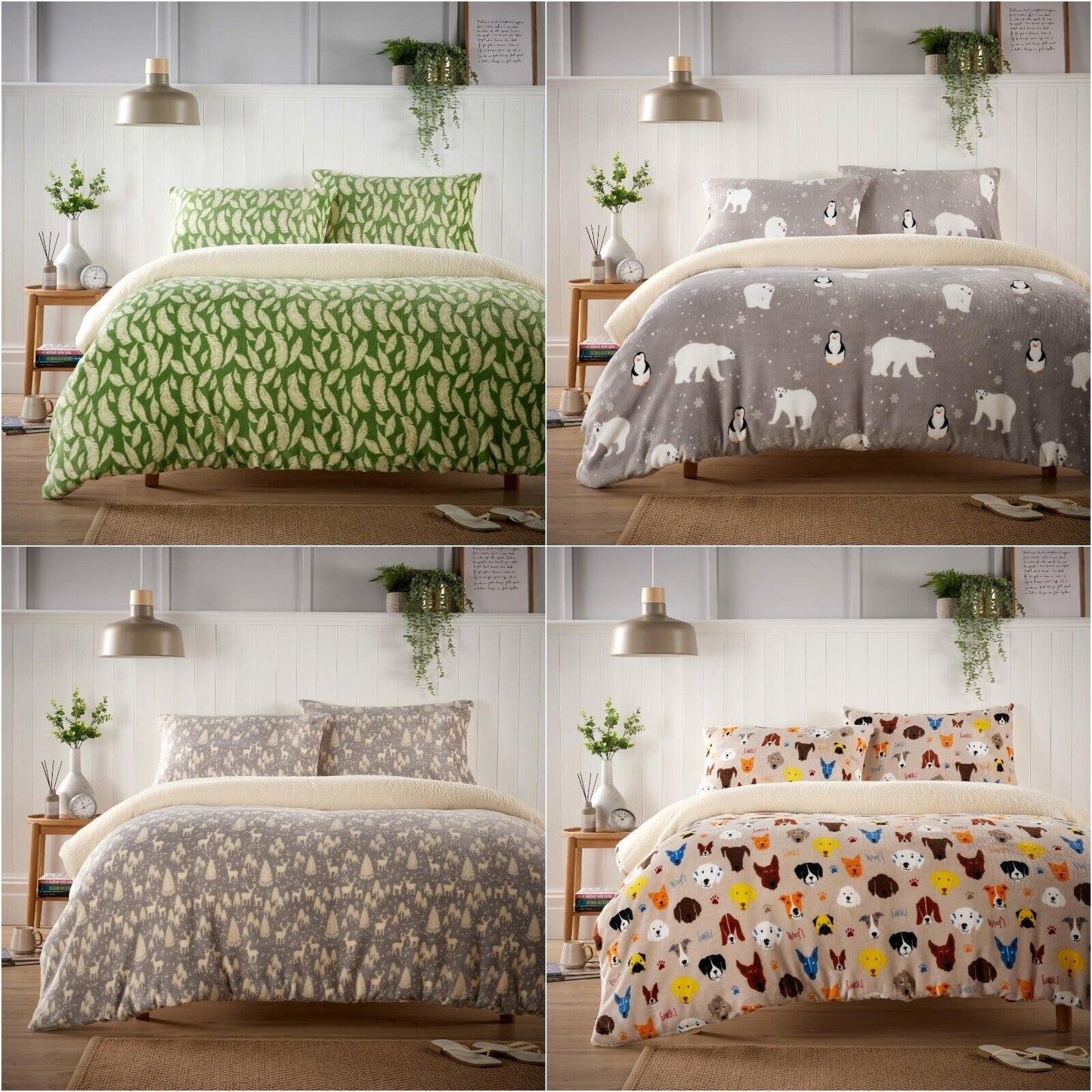 Teddy Fleece Duvet Cover Set Printed Super Soft Quilt Sets Warm Winter Bedding With Sherpa Reverse