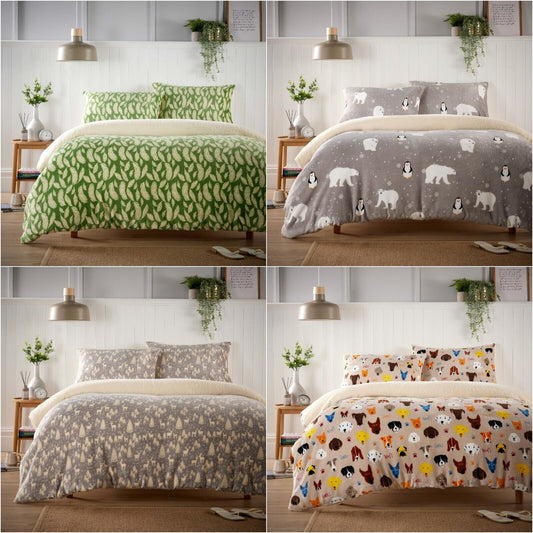 Teddy Fleece Duvet Cover Set Printed Super Soft Quilt Sets Warm Winter Bedding With Sherpa Reverse