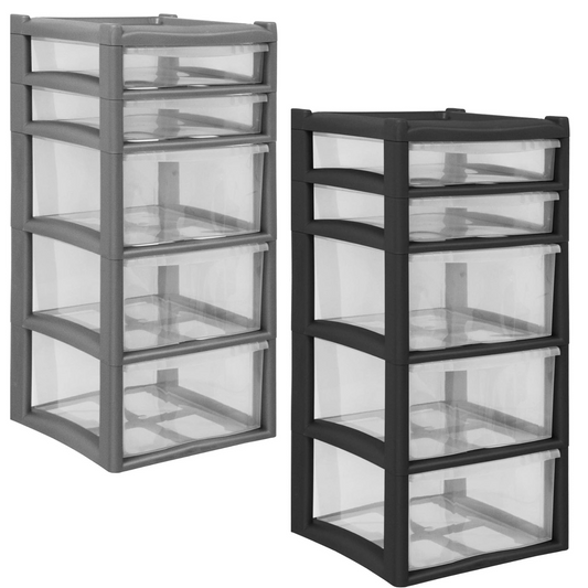 EXTRA LARGE DRAWER STORGE BLACK Plastic 5 Drawer Unit 2 Shallow with 3 Deep Drawers Chest Drawer School Office Home Storage