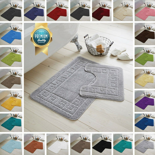 Greek Style Extra Absorbent Miami 2 Piece Super Soft Bath Mat & Pedestal Set, Non Slip Bathroom Set