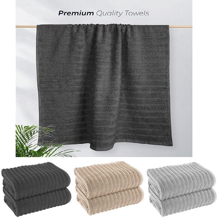Pack of 2 Jumbo Ribbed Bath Sheet Bathroom Large Bath Towel Highly Absorbent Quick Dry Super Soft 100% Cotton Extra Large Bath Sheets