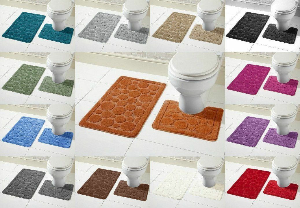 Cali Bubbles 2 Piece Bath Mat & Pedestal Set Non Slip Soft Absorbent Toilet Bathroom Mats Sets