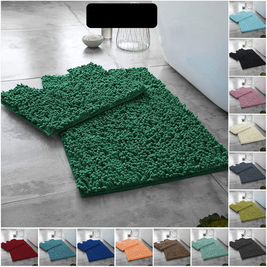 2 Piece Loop Bath Mats for Bathroom - Non Slip Chenille Bath Mat Set Rugs, Extra Soft with Water Absorbent Pedestal Bathmat Shower Toilet Mat