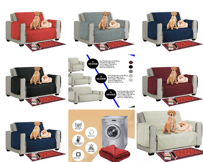 Quilted Sofa Cover Pet Dog Kids Barrier- Slipcover Reversible Furniture Protector Washable Couch Covers with Elastic Straps Anti-Slip Wrinkle Resistant