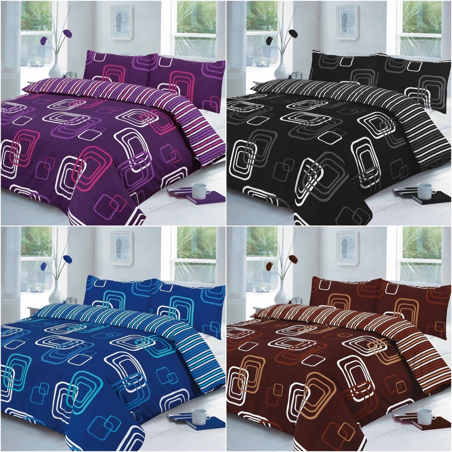 Blake Stripe Printed Duvet Cover Set – Soft Easy Care Bed Linen, Quilt Bedding Set Single Double King SuperKing