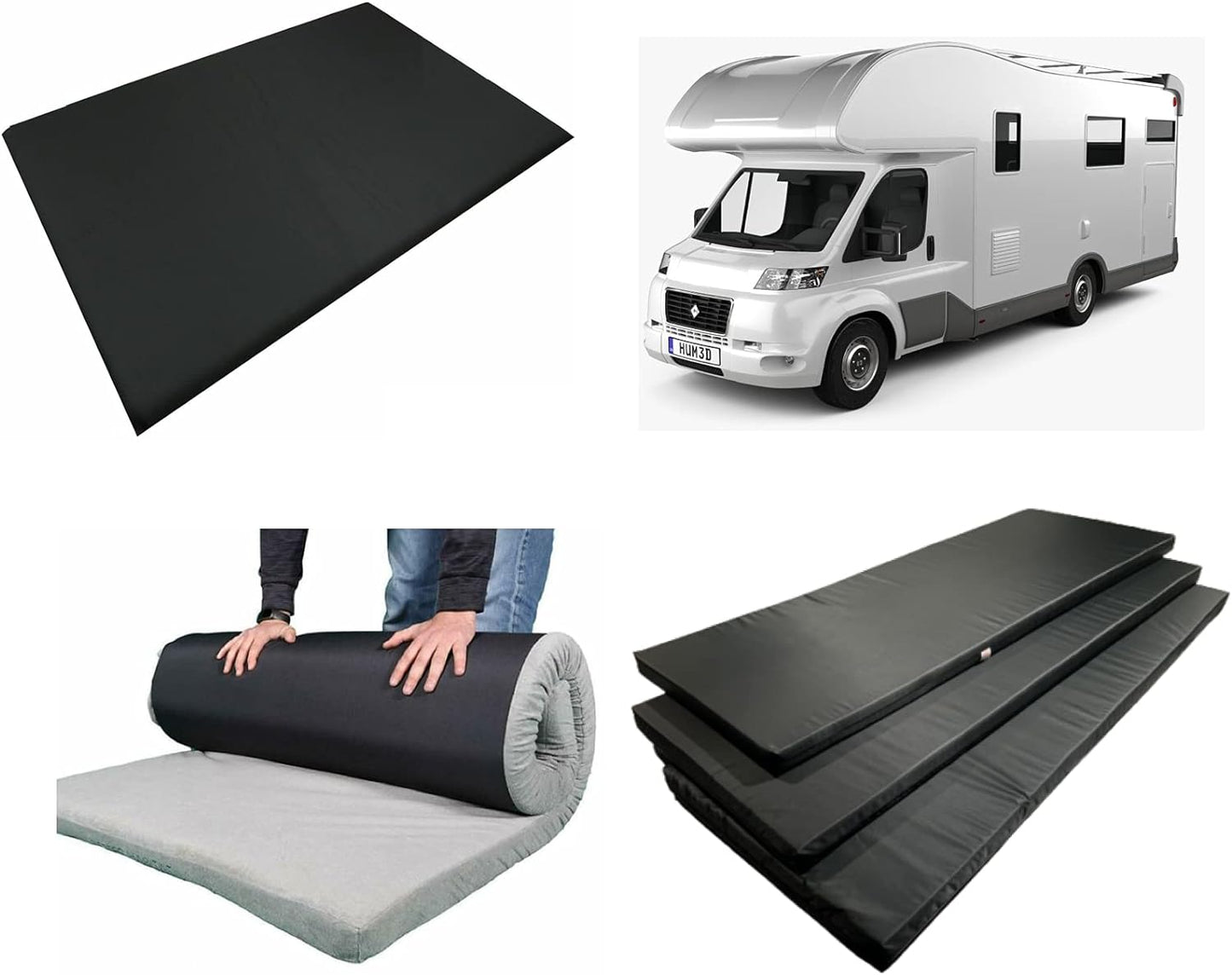 Caravan Camping Campervan Foam Mattress Topper VW T4 T5 Westfalia California Mercedes Marco Polo - 190 X 120 X 5 CM (DOUBLE BED) BLACK