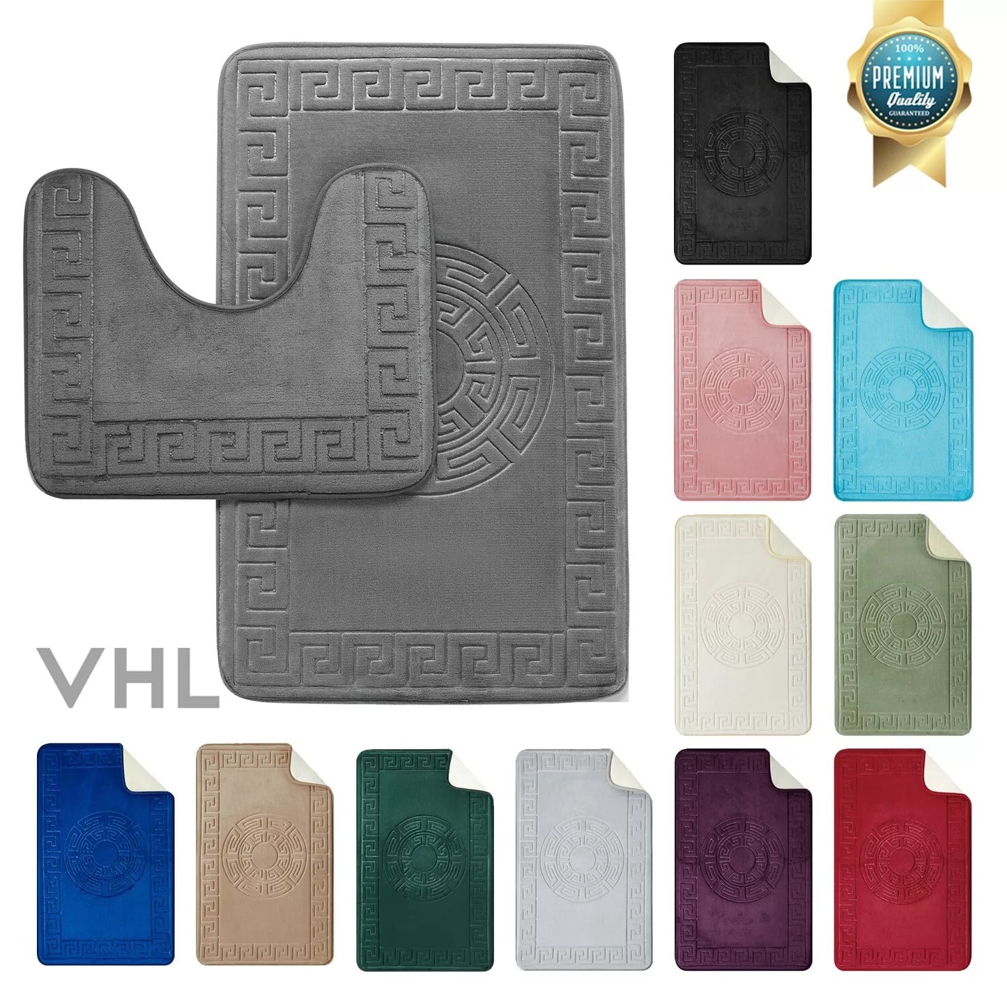 GREEK BATH MAT SET 2 PIECE EMBOSSED MEMORY FOAM NON SLIP PEDESTAL TOILET RUGS
