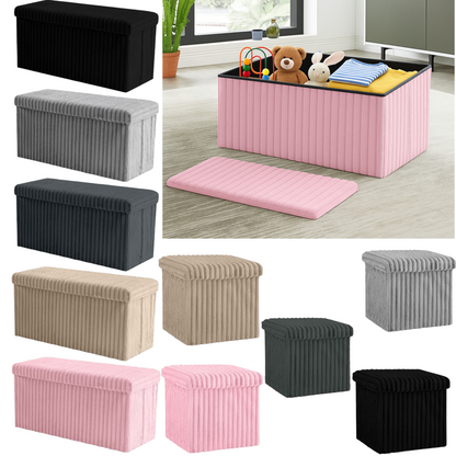 Ribbed Storage Box Large Capacity Ottoman MultiPurpose Seat Foot Stool Toys Box