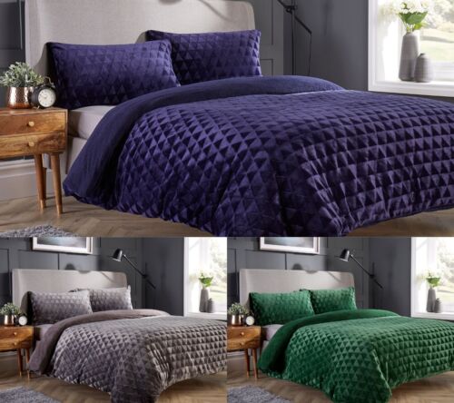 Reversible Teddy Fleece Duvet Cover - Super Soft Diamond Geo Duvet Cover Set with Pillow Cases