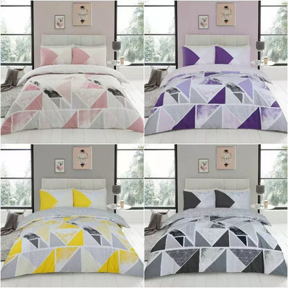 Mila Triangles Marble Stripes Duvet Quilt Cover & Pillow Case Bedding Set Pink