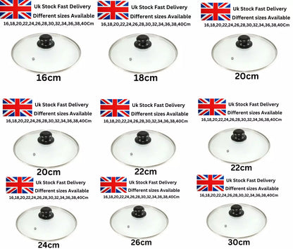 Glass Lids Saucepan Wok Casserole Frying Pan Lid 16 18 20 22 24 26 28 30 32 34cm