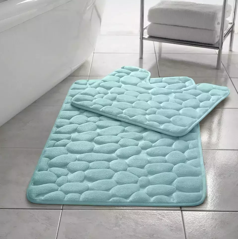 Memory Foam Pebble Memory Foam Pebble Bath Mat Set Pedestal Bathroom Rug 2 Piece Soft Absorbent Non Slip Silver Bath Mat (50CM X 80 CM) & Pedestal Mat (50CM X 40 CM) Approximate