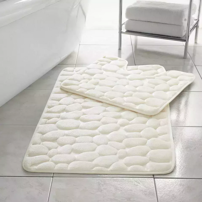 Memory Foam Pebble Memory Foam Pebble Bath Mat Set Pedestal Bathroom Rug 2 Piece Soft Absorbent Non Slip Silver Bath Mat (50CM X 80 CM) & Pedestal Mat (50CM X 40 CM) Approximate