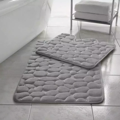 Memory Foam Pebble Memory Foam Pebble Bath Mat Set Pedestal Bathroom Rug 2 Piece Soft Absorbent Non Slip Silver Bath Mat (50CM X 80 CM) & Pedestal Mat (50CM X 40 CM) Approximate
