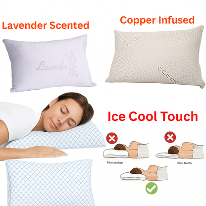 Hotel Quality Luxury Pillow – Soft and Supportive Memory Foam – Lavender Scented for Relaxation – Copper Infused for Freshness – Ice Cool Fabric Keeps You Cool – Breathable, Hypoallergenic, Cooling Pillow for Side and Back Sleepers
