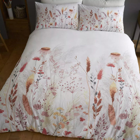 Meadow Floral Flower Duvet Quilt Cover & Pillow Case Bedding Set White Multi