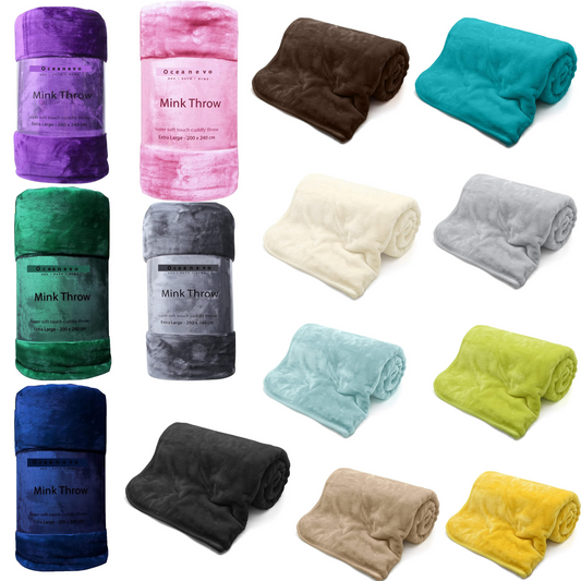 Cosy Faux Fur Mink Throw Blankets Silver Grey Travel Size - Super Soft Fluffy Warm Solid Bed Throws for Sofas Blanket 150x200cm Flannel Fleece