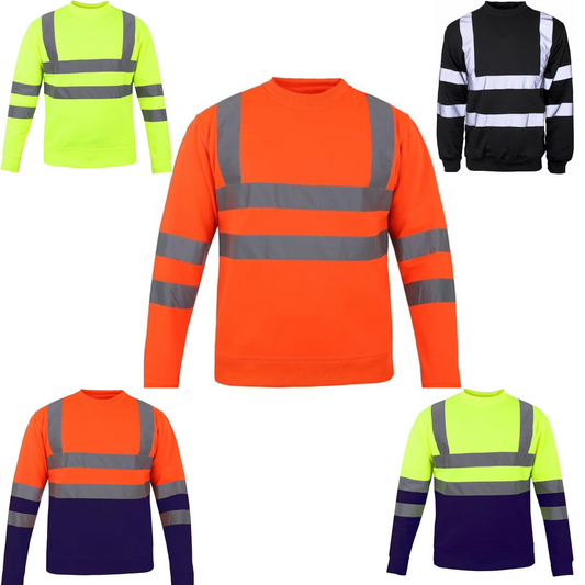Men’s Hi Vis Work Safety Fleece Jumpers Two Tone Crew Neck Sweatshirt Security Workwear Pullover Top