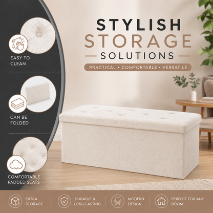 Ottoman Storage Toy Box Teddy Boucle Bench Seat Folding Footstool Chest Large XL