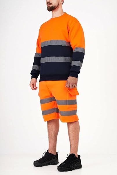 Men’s Hi Vis Work Safety Fleece Jumpers Two Tone Crew Neck Sweatshirt Security Workwear Pullover Top