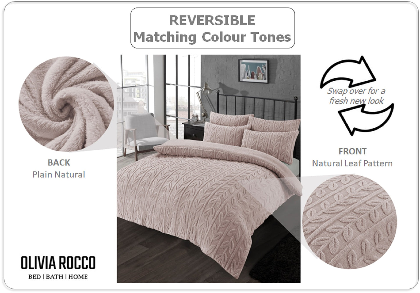 Teddy Fleece Duvet Cover Leaf Super Soft Warm Bedding Set