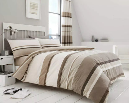Hudson Stripe Duvet Quilt Cover & Pillow Case Bedding Set Grey Natural Teal