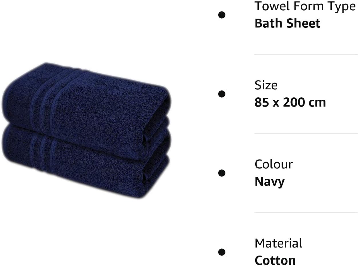 Pack of 2 Extra Large Jumbo Bath Sheets - Beach Towels 100% Cotton  Huge Size (85 x 200 cm)