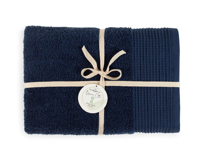 Navy Blue 100% Pure Organic Cotton Bath Towel gift ribboned 630 GSM