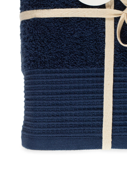 Navy Blue 100% Pure Organic Cotton Bath Towel styled shot 630 GSM