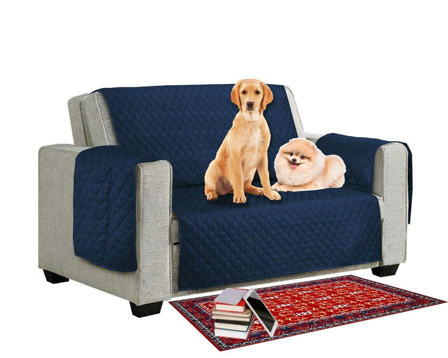 Quilted Sofa Cover Pet Dog Kids Barrier- Slipcover Reversible Furniture Protector Washable Couch Covers with Elastic Straps Anti-Slip Wrinkle Resistant
