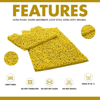 2 Piece Loop Bath Mats for Bathroom - Non Slip Chenille Bath Mat Set Rugs, Extra Soft with Water Absorbent Pedestal Bathmat Shower Toilet Mat