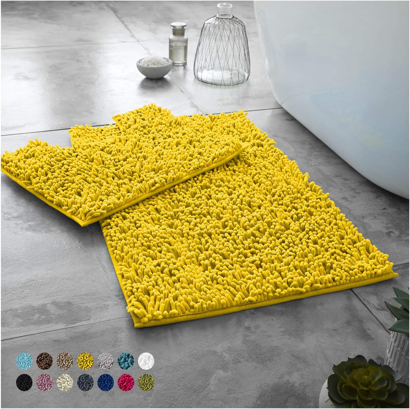2 Piece Loop Bath Mats for Bathroom - Non Slip Chenille Bath Mat Set Rugs, Extra Soft with Water Absorbent Pedestal Bathmat Shower Toilet Mat