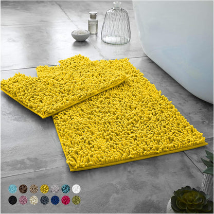 2 Piece Loop Bath Mats for Bathroom - Non Slip Chenille Bath Mat Set Rugs, Extra Soft with Water Absorbent Pedestal Bathmat Shower Toilet Mat