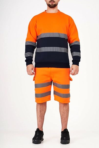 Men’s Hi Vis Work Safety Fleece Jumpers Two Tone Crew Neck Sweatshirt Security Workwear Pullover Top