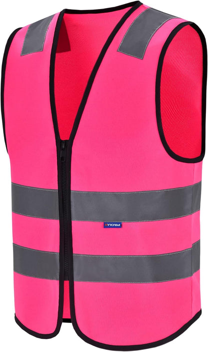 Zipped High Visibility Hi Viz Vest Waistcoat high vis Safety hi vis vest For Men's and Women's Lightweight and Comfortable Safety Vests, Standard Size Reflective Safety Vest(XXS-XXL)
