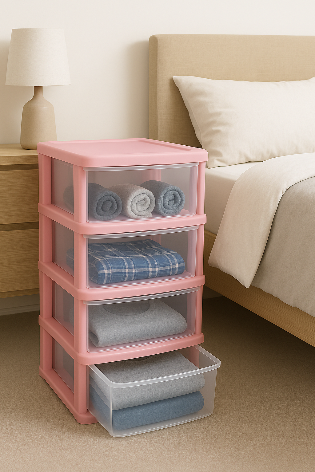 4 Drawers Plastic Storage Tower Unit Organizer Home Office School Desktop Clear Storage Chest for Clothes Toys Art Supplies Stationary Shoes