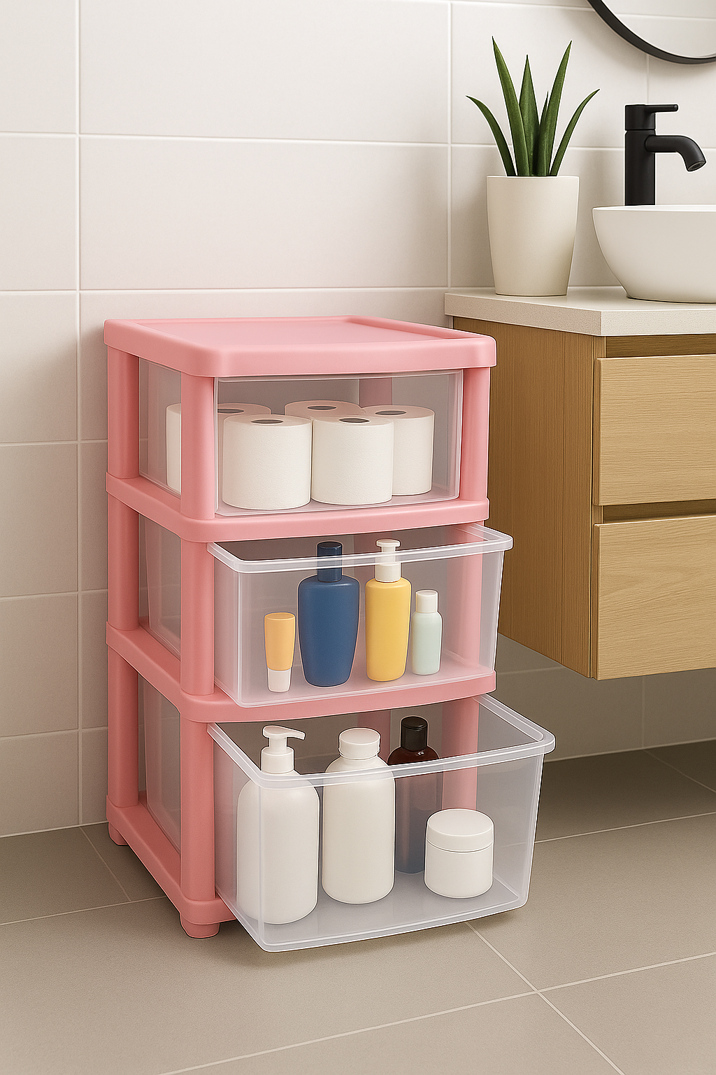 Plastic 3 Tier Drawer Tower Unit Chest Drawer School Office Home Storage