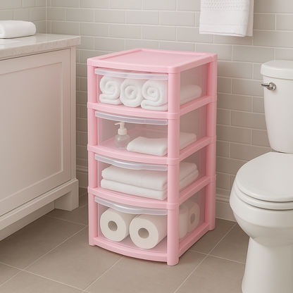 4 Drawers Plastic Storage Tower Unit Organizer Home Office School Desktop Clear Storage Chest for Clothes Toys Art Supplies Stationary Shoes