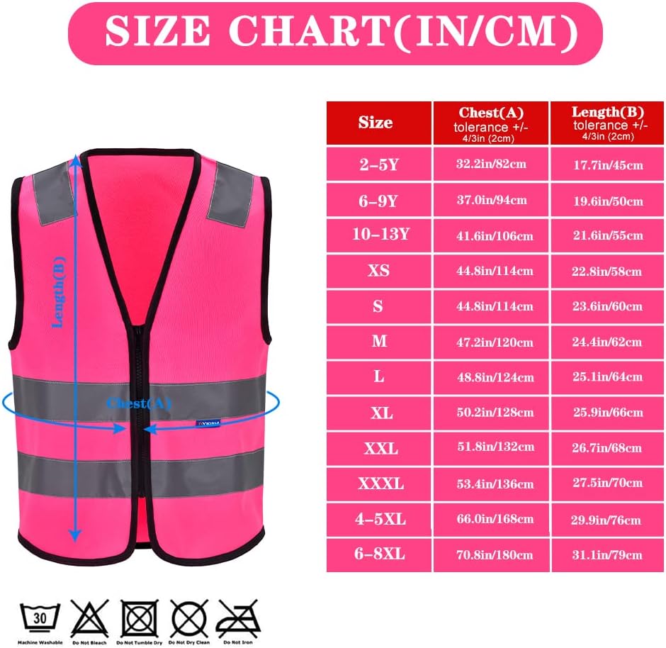 Zipped High Visibility Hi Viz Vest Waistcoat high vis Safety hi vis vest For Men's and Women's Lightweight and Comfortable Safety Vests, Standard Size Reflective Safety Vest(XXS-XXL)