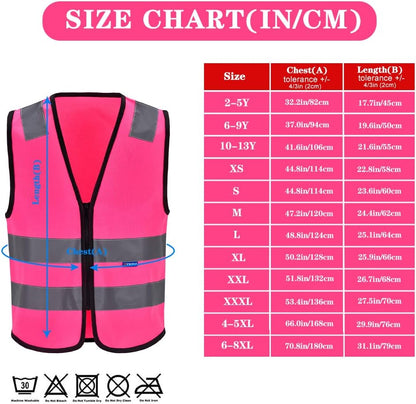 Zipped High Visibility Hi Viz Vest Waistcoat high vis Safety hi vis vest For Men's and Women's Lightweight and Comfortable Safety Vests, Standard Size Reflective Safety Vest(XXS-XXL)