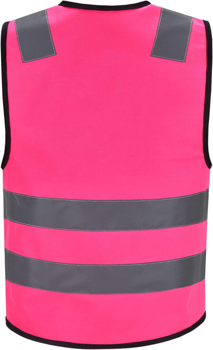 Zipped High Visibility Hi Viz Vest Waistcoat high vis Safety hi vis vest For Men's and Women's Lightweight and Comfortable Safety Vests, Standard Size Reflective Safety Vest(XXS-XXL)