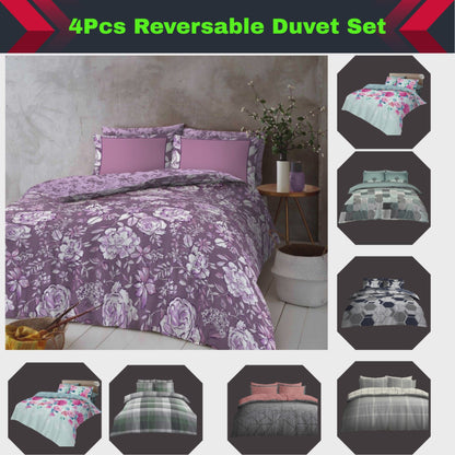 4 Pcs Complete Duvet Cover Set With Matching Bed Sheet & Pillowcases Essentials Single Double King