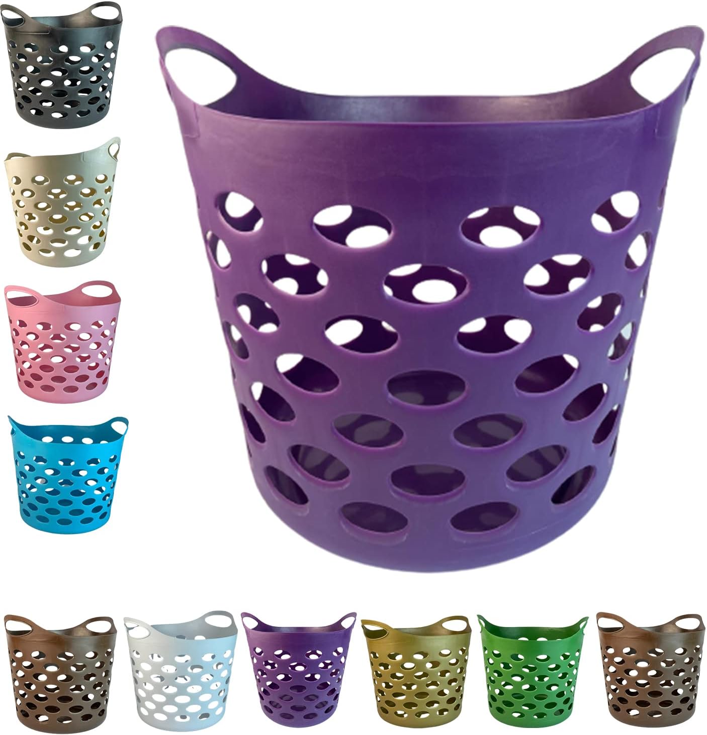 30L Plastic Laundry Basket With Handles Flexi Large Storage Round Hipster Hamper For Clothes Nursery & Home Organisation 13 Colours