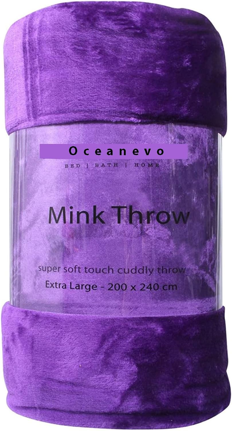 Cosy Faux Fur Mink Throw Blankets Silver Grey Travel Size - Super Soft Fluffy Warm Solid Bed Throws for Sofas Blanket 150x200cm Flannel Fleece