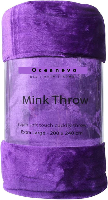 Cosy Faux Fur Mink Throw Blankets Silver Grey Travel Size - Super Soft Fluffy Warm Solid Bed Throws for Sofas Blanket 150x200cm Flannel Fleece