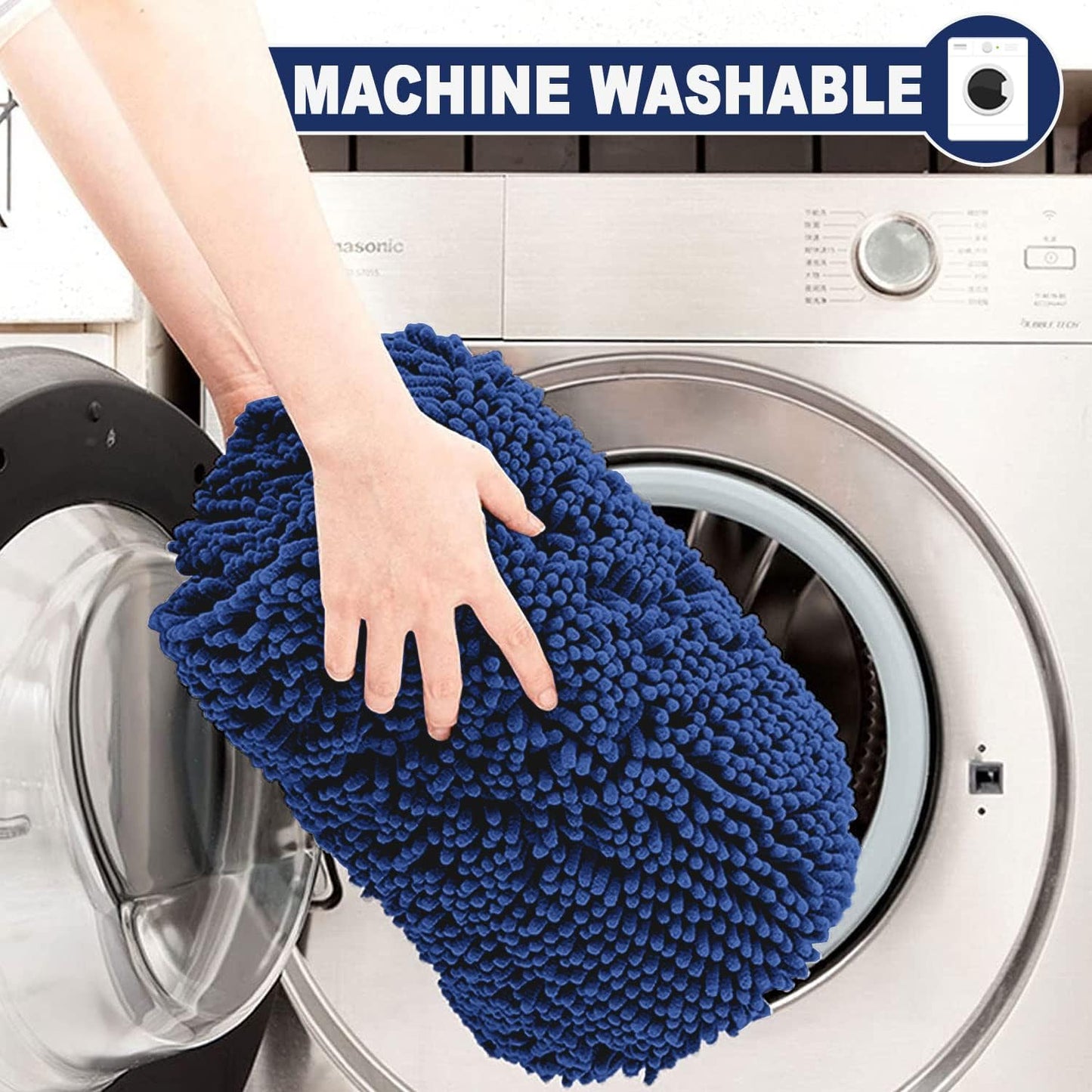 2 Piece Loop Bath Mats for Bathroom - Non Slip Chenille Bath Mat Set Rugs, Extra Soft with Water Absorbent Pedestal Bathmat Shower Toilet Mat